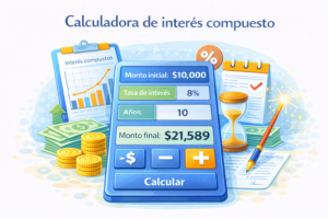 Calculadora de interés compuesto que muestra cómo crece el dinero con el tiempo usando tasa de interés y años de inversión