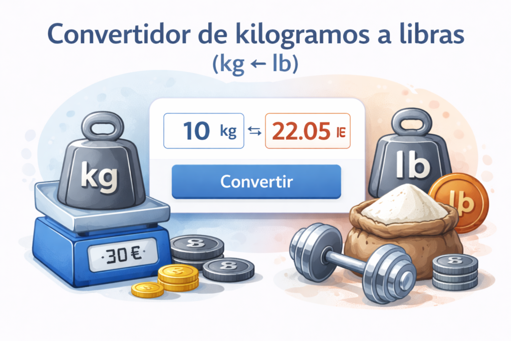 Ilustración de un convertidor de kilogramos a libras para transformar pesos de kg a lb de forma rápida