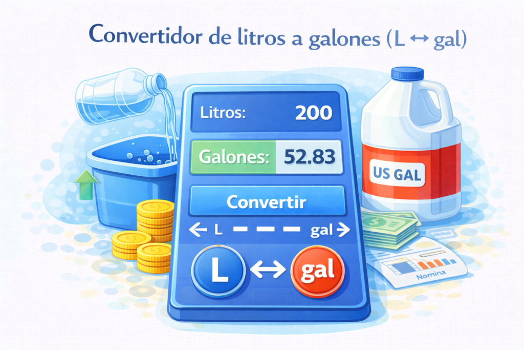 Convertidor de litros a galones que muestra la conversión de litros a galones de forma visual y sencilla
