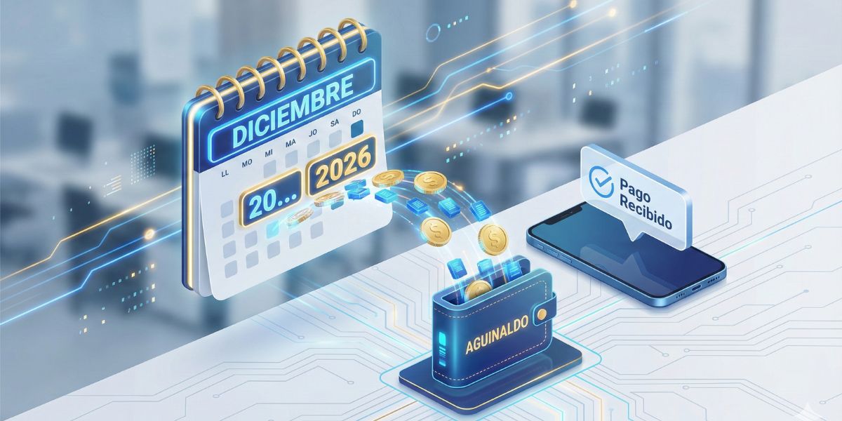 Ilustración de un calendario marcando diciembre 2026 y el pago del aguinaldo en México según la ley federal del trabajo.